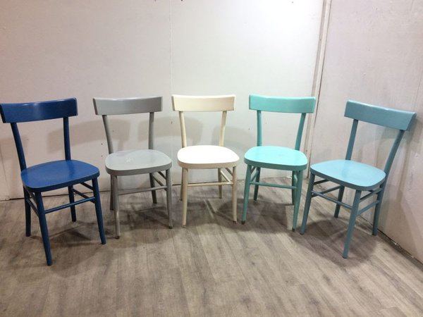 Job Lot of 13 Colourful Wooden Side Chairs