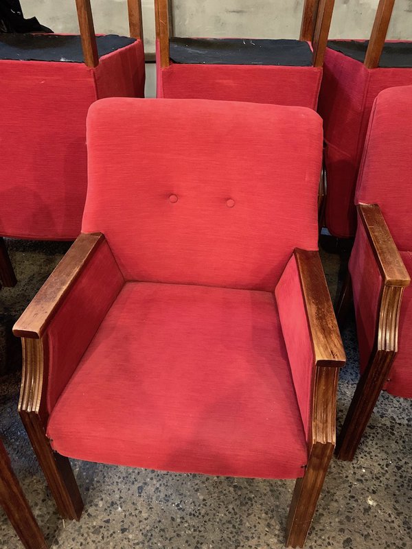 red fabric chairs