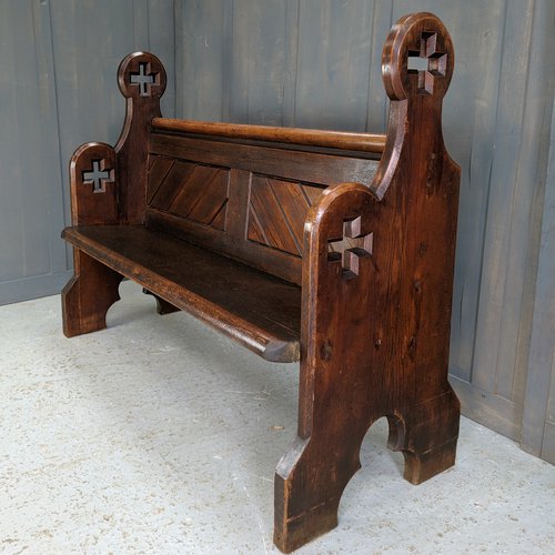 137cm Long Big Cross Ended Antique Pitch Pine Pews from All Saints - Surrey 137cm Long Big Cross Ended Antique Pitch Pine Pews from All Saints - Surrey