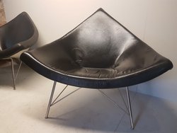 Pair Of Coconut Chairs Inspired By George Nelson Black Leather