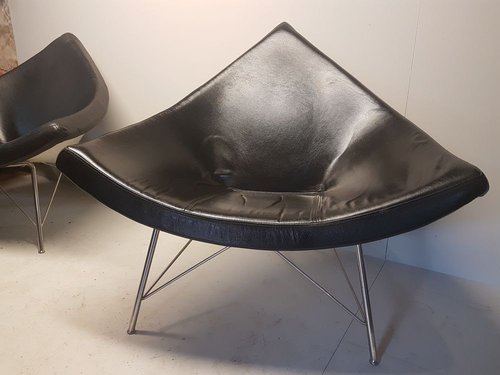 Pair Of Coconut Chairs Inspired By George Nelson Black Leather Pair Of Coconut Chairs Inspired By George Nelson Black Leather
