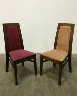 High back dining chairs in Burgundy and Tan