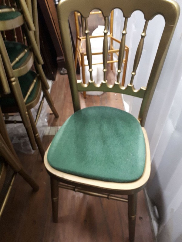 Ex Hire Gold Cheltenham Chairs with green seat pad