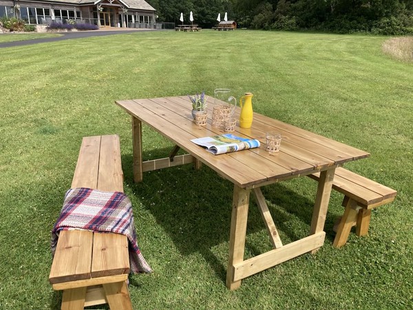 Rustic Folding Trestle Tables and Benches