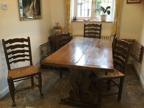 Vintage Oak Dining table with Ladder back chairs Vintage Oak Dining table with Ladder back chairs