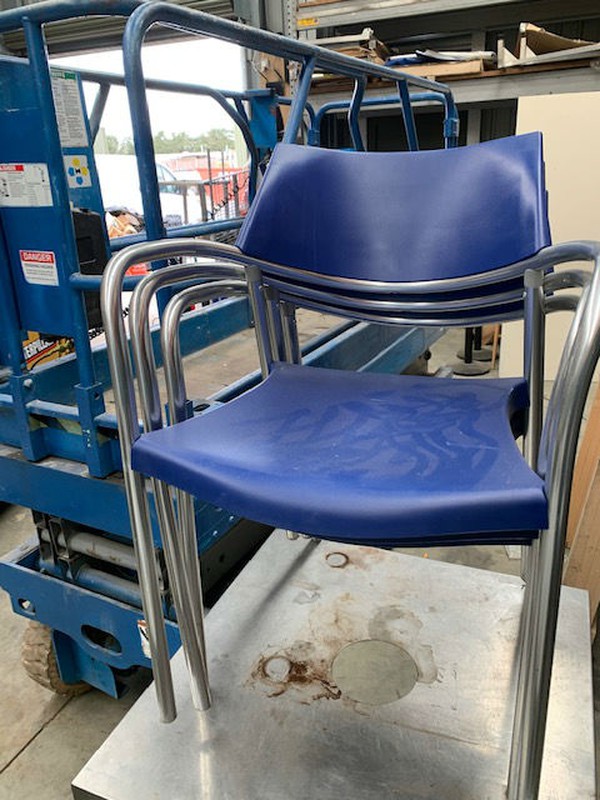 Stacking aluminium blue cafe chairs