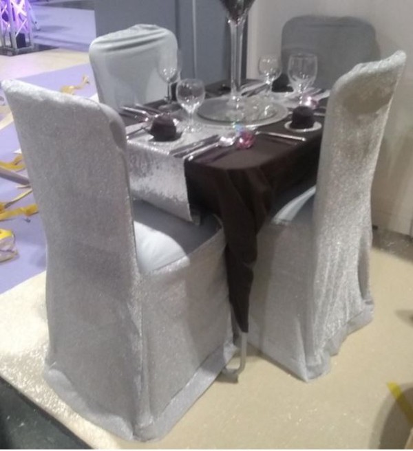 Silver Glitter Spandex Stretch Event Chair Covers