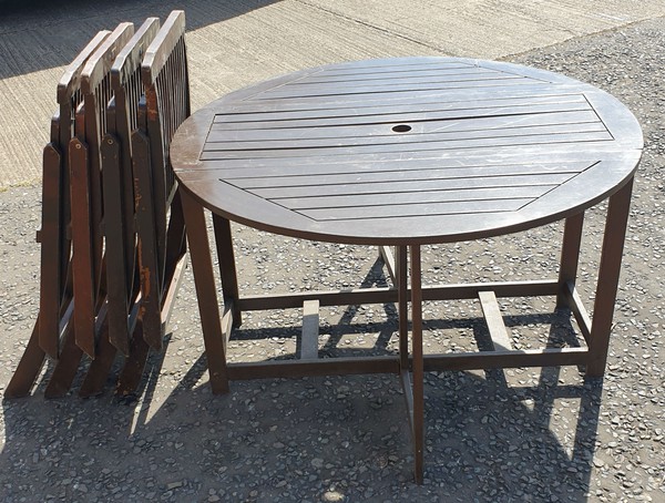Round table and folding chairs