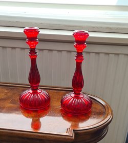 28 Ruby glass candle holders