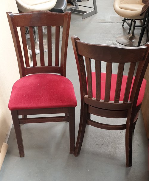 Dark Oak frames and Red dralon Dining Chairs Dark Oak frames and Red dralon Dining Chairs