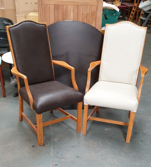 37 No. Brown and Cream faux leather shieldback dining chairs 37 No. Brown and Cream faux leather shieldback dining chairs
