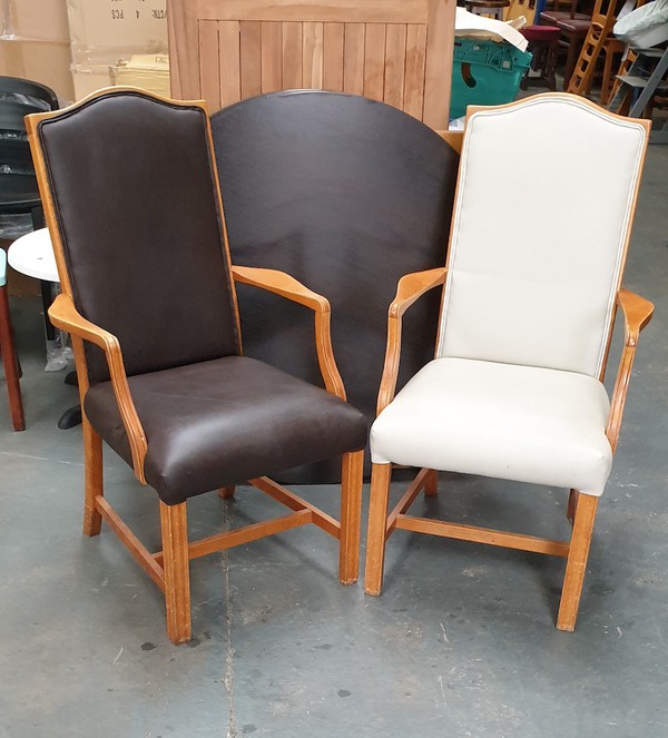 37 No. Brown and Cream faux leather shieldback dining chairs