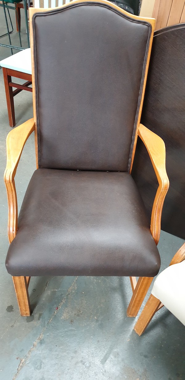 Brown and Cream Faux Leather Shieldback Dining Chairs for sale