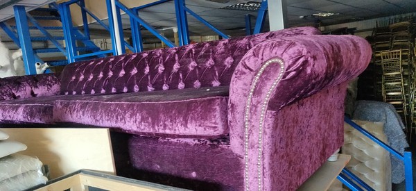4 Seater Purple Crushed Velvet Chesterfield Sofa