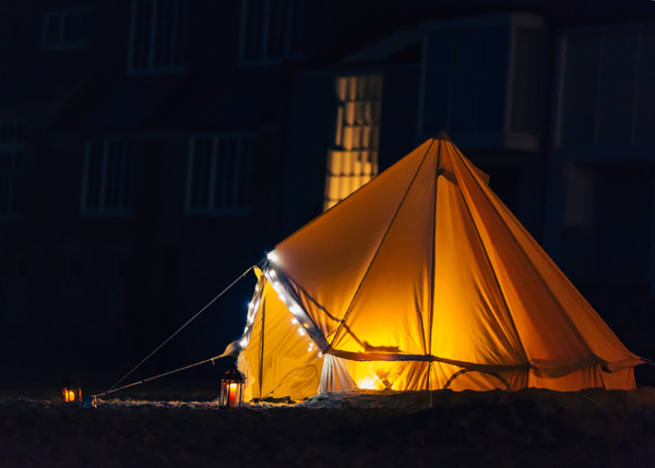 Bell tents at night