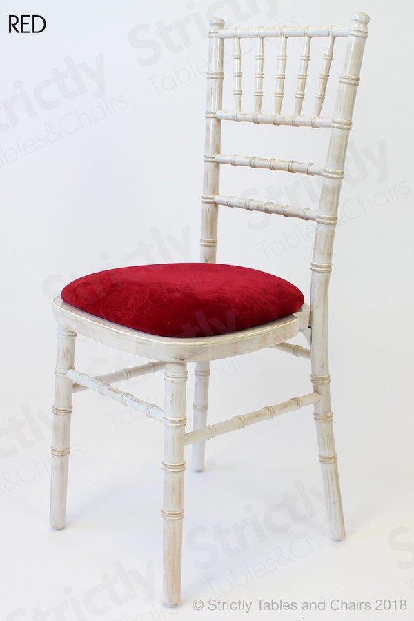 Red Seat Pad Limewash Chiavari Chairs for sale