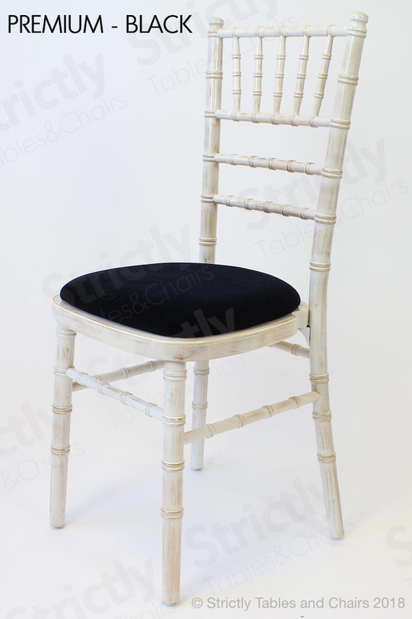 Premium Black Seat Pad Limewash Chiavari Chairs for sale