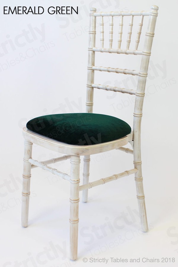 Emerald Green Seat Pad Limewash Chiavari Chairs for sale