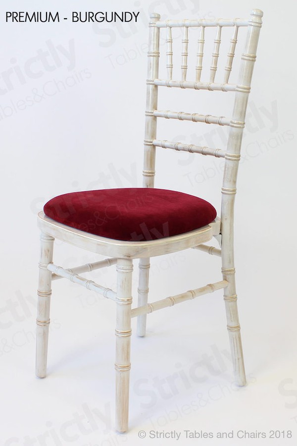 Premium Burgundy Seat Pad Limewash Chiavari Chairs for sale