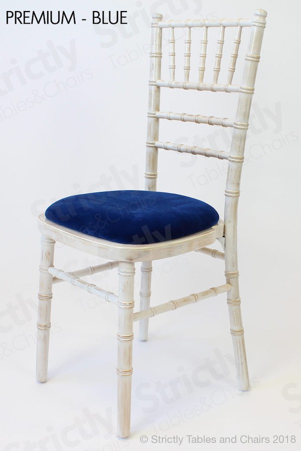 Premium Blue Seat Pad Limewash Chiavari Chairs for sale