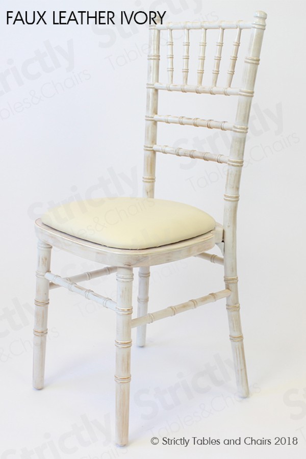 Faux Leather Ivory Seat Pad Limewash Chiavari Chairs for sale