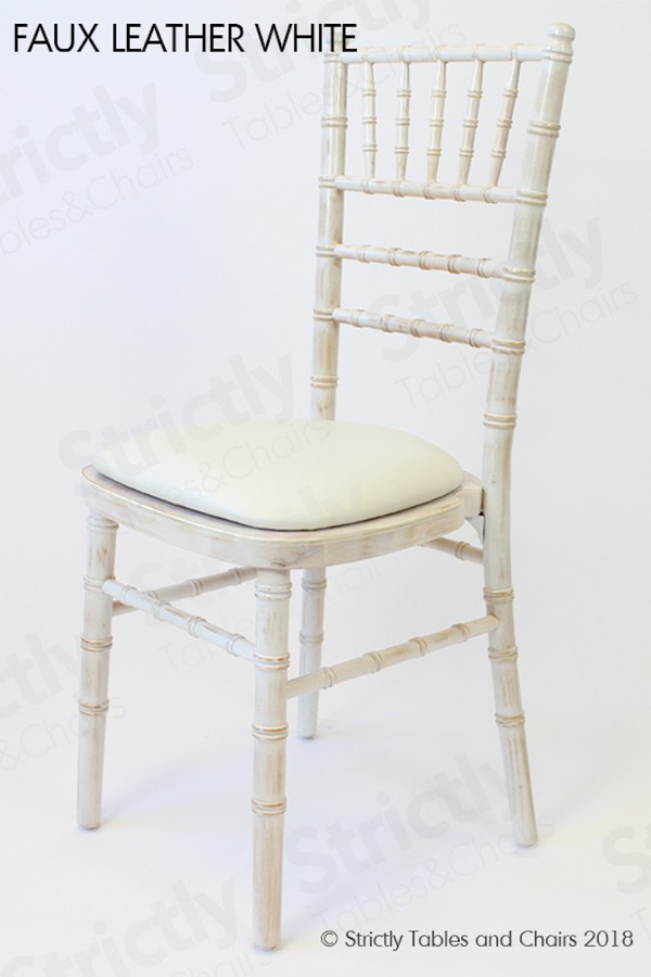 Faux Leather White Seat Pad Limewash Chiavari Chairs for sale
