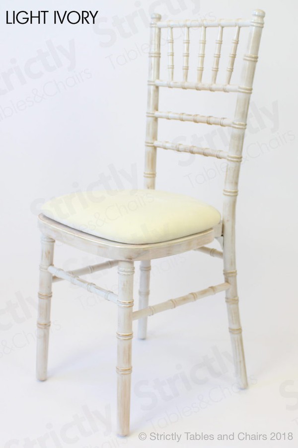 Light Ivory Seat Pad Limewash Chiavari Chairs for sale
