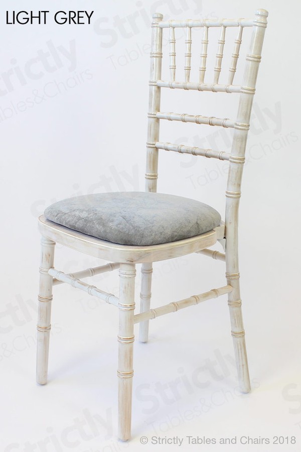 Light Grey Seat Pad Limewash Chiavari Chairs for sale