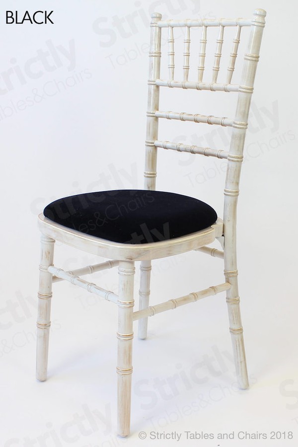 Black Seat Pad Limewash Chiavari Chairs for sale
