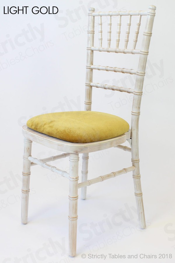 Light Gold Seat Pad Limewash Chiavari Chairs for sale