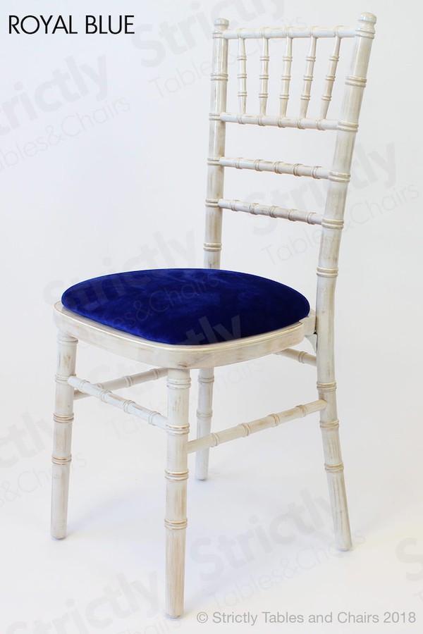 Royal Blue Seat Pad Limewash Chiavari Chairs for sale