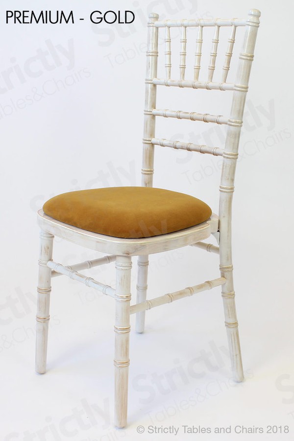 Premium Gold Seat Pad Limewash Chiavari Chairs for sale