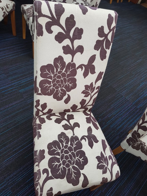 Fabric Chairs Flower Printed in White and Brown with High Back