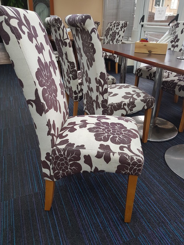 Upholstered Fabric Chairs in Brown and Cream