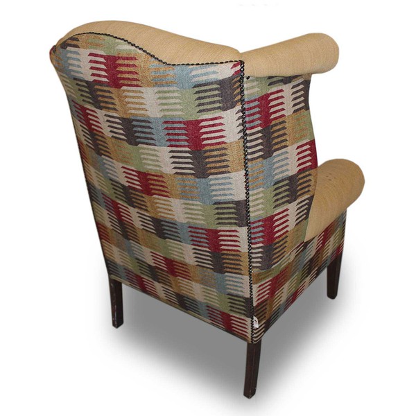 patterned back armchairs