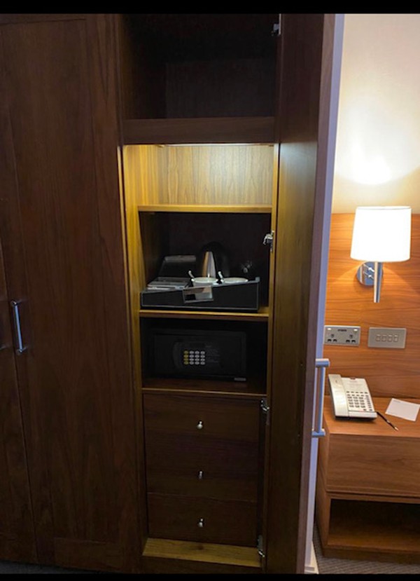 Wardrobe with space for hotel bedroom safe