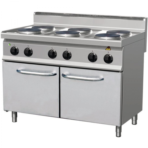 Heavy duty commercial cooker on cupboard stand.