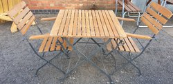 Newark Folding Metal & Teak Chairs and Tables for sale