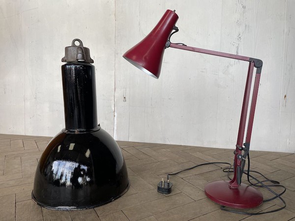 Black Enamelled Salvaged Factory Lamps