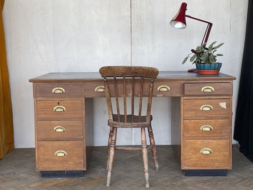 Blue Leather-top Hardwood Desk, circa 1960s Blue Leather-top Hardwood Desk, circa 1960s