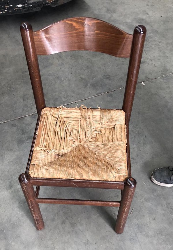 70s Vintage Dining Chair with Raffia Seat
