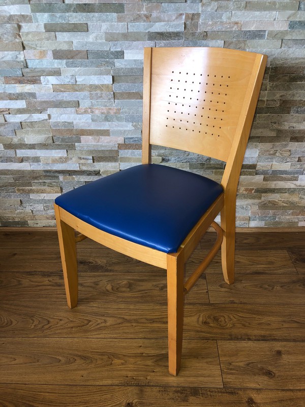 Restaurant Dining chair with blue seat pad