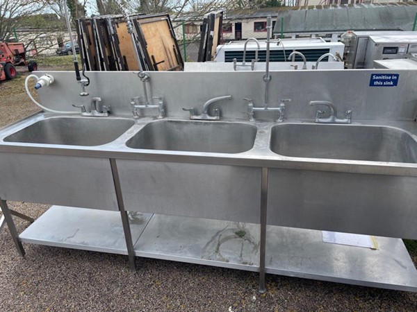 Used Triple Bowl Stainless Steel Sink Unit
