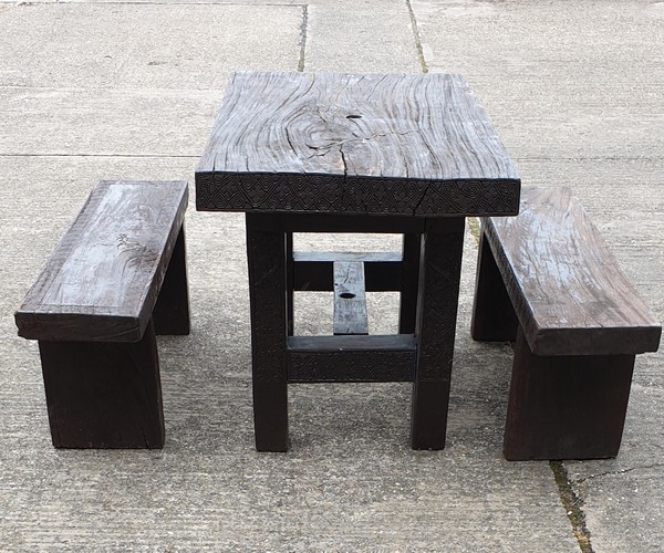 Rustic Hardwood Outdoor Table and Bench Sets