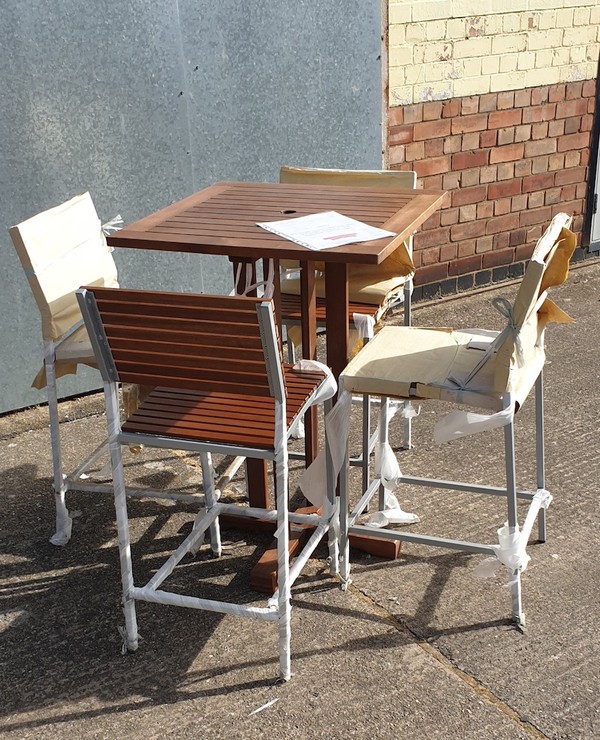 Teak High Bar Tables and Chairs