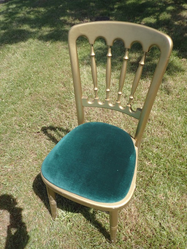 Gilt Cheltenham chair with green seat pads