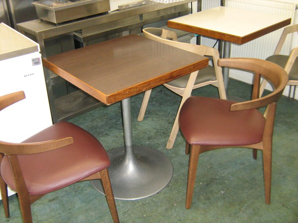 Andreu world leather covered chairs and tables