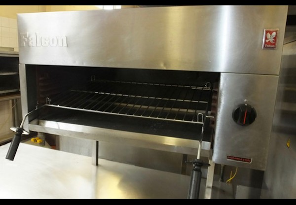 Secondhand Falcon Dominator Gas Grill with Natural Gas Food Warming Unit For Sale
