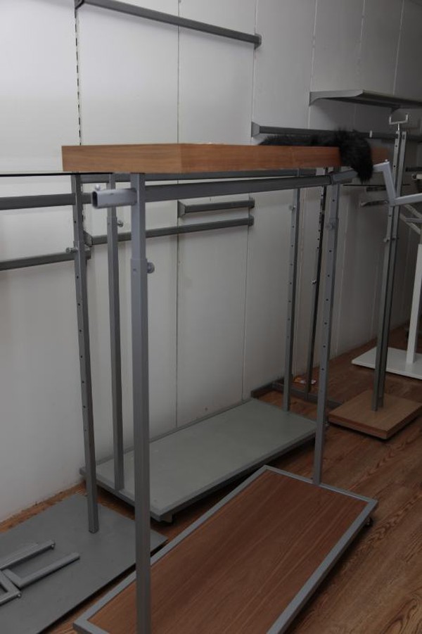 Clothes rail with wooden shelf