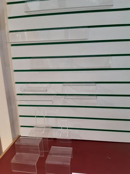 Slat Wall Display Accessories Metal & Perspex For Sale Slat Wall Display Accessories Metal & Perspex For Sale